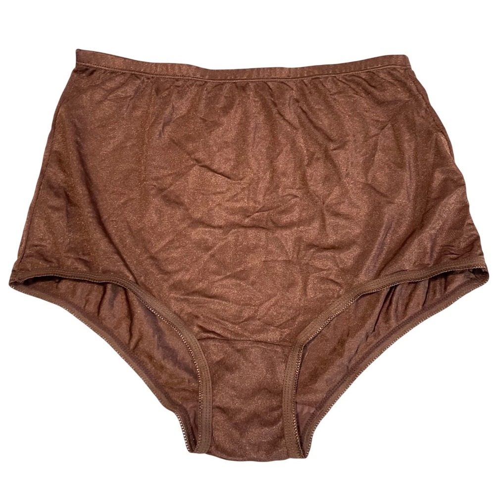 Vtg Satin Silky Nylon Satin Panties 7 Brown Sexy‎ Shiny High Waist Sissy Granny